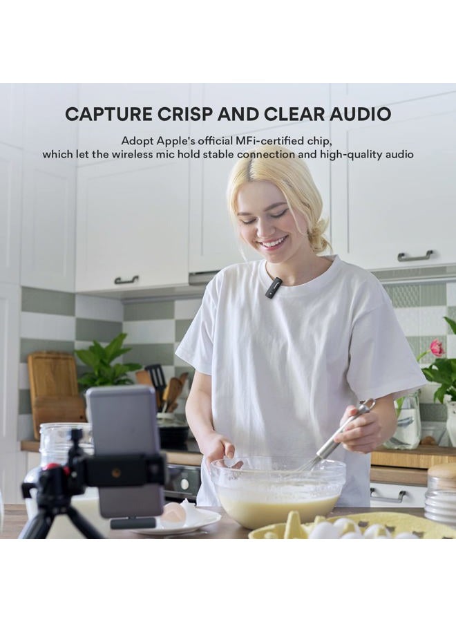 Maono Wireless Lavalier Microphone for iPhone iPad, MFi Certified, 2.4GHz Wireless Lapel Mic with One Key Noise Cancelling for TikTok, Interview, Vlogging, Live Streaming(WM600 B1) - Image 3