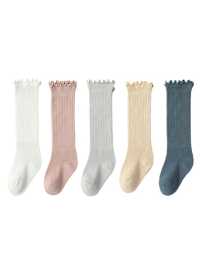 SYGA 5 Pairs Baby Socks Set Over-the-Knee Length Cotton with Loose Mouth Design, Fit for Ages 0-6 Months(MultiColor) - Image 1