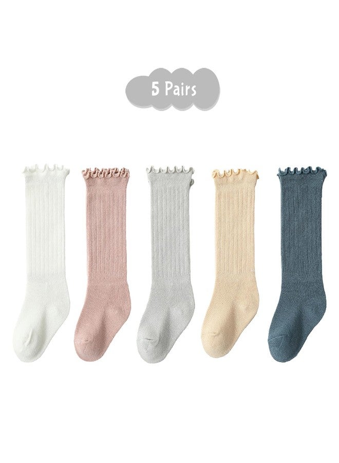 SYGA 5 Pairs Baby Socks Set Over-the-Knee Length Cotton with Loose Mouth Design, Fit for Ages 0-6 Months(MultiColor) - Image 5
