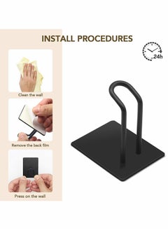 KASTWAVE Adhesive Hooks, Stainless Steel Towel Hook, Self Adhesive Hooks , Sticky Hanger for Kitchen and Door, Bathroom Wall Hooks for Hanging Towel Robe Hat Coat Key, 4Packs (Black)  - Image 2