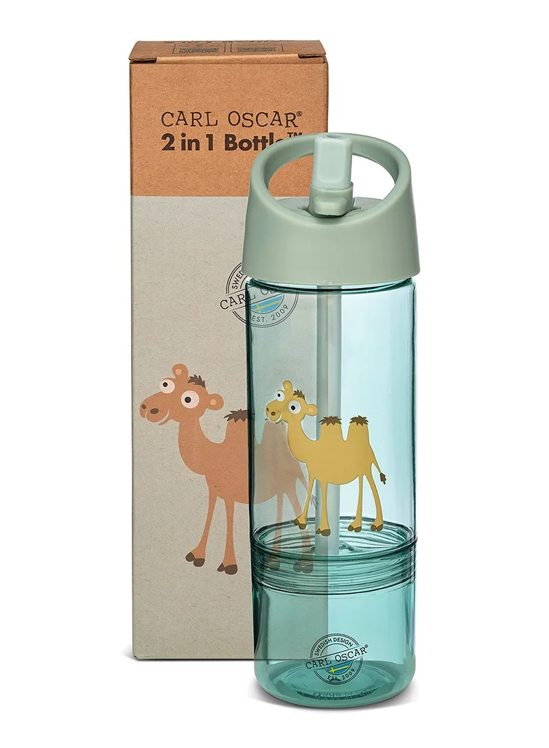 Carl Oscar Water Bottle 2 in 1, Kids 0.3 + 0.15 L - Green Camel