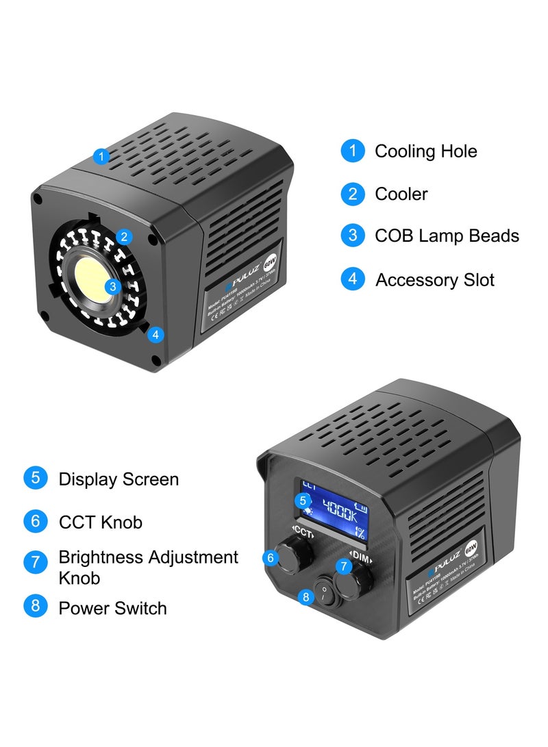 PULUZ 60W Built-in Studio Video Light Photography Light 2500K-6500K Dual Color Temperature Professional Photography Fill Light for  video production, photography, live streaming, children’s portrait studios, costume and wedding shoots, microfilms, e-commerce product shoots, exhibitions, and webcasts (Black) - Image 4