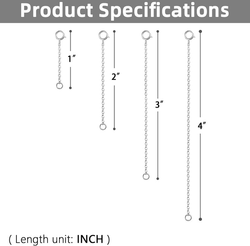 VANBARIS Necklace Extenders for Women, Sterling Silver Necklace Extender Silver - 4 Piece Set (1, 2, 3, 4 Inches) - Image 3