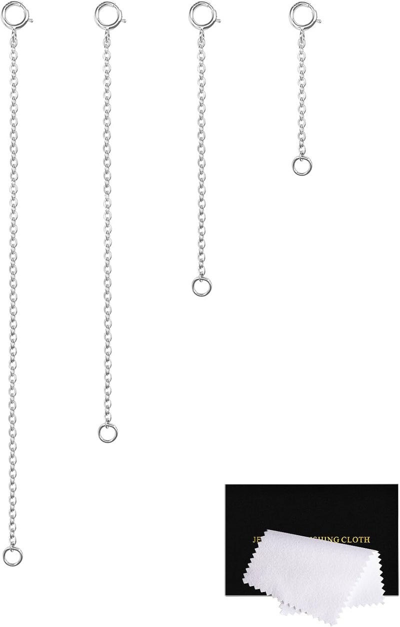 VANBARIS Necklace Extenders for Women, Sterling Silver Necklace Extender Silver - 4 Piece Set (1, 2, 3, 4 Inches) - Image 1