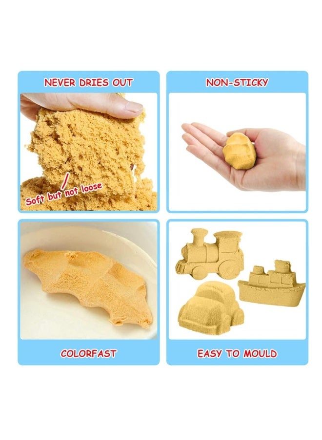 ESSENSON Play Construction Sand Kit - 3lbs Sand with 2 Colors, 6 Mini Construction Trucks, Construction Toys and Signs, Animal Mold, Modeling Tools, Foldable Sandbox with Clean Set Gifts for Boys Girls - Image 3