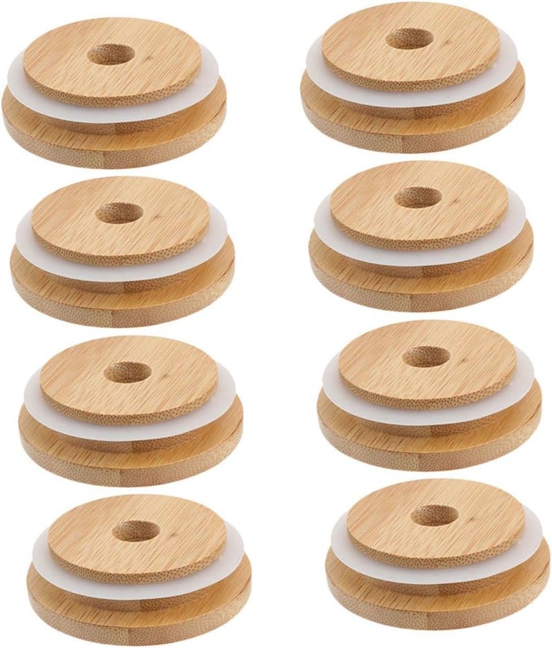 Mason Jar Lids with Straw Hole, 70Mm Wood Cap for Glass Jars, Airtight Seal Replacement Lids for Canning and Drinking, 8pcs Set - Image 1