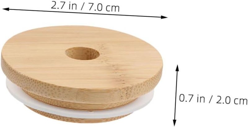 Mason Jar Lids with Straw Hole, 70Mm Wood Cap for Glass Jars, Airtight Seal Replacement Lids for Canning and Drinking, 8pcs Set - Image 2