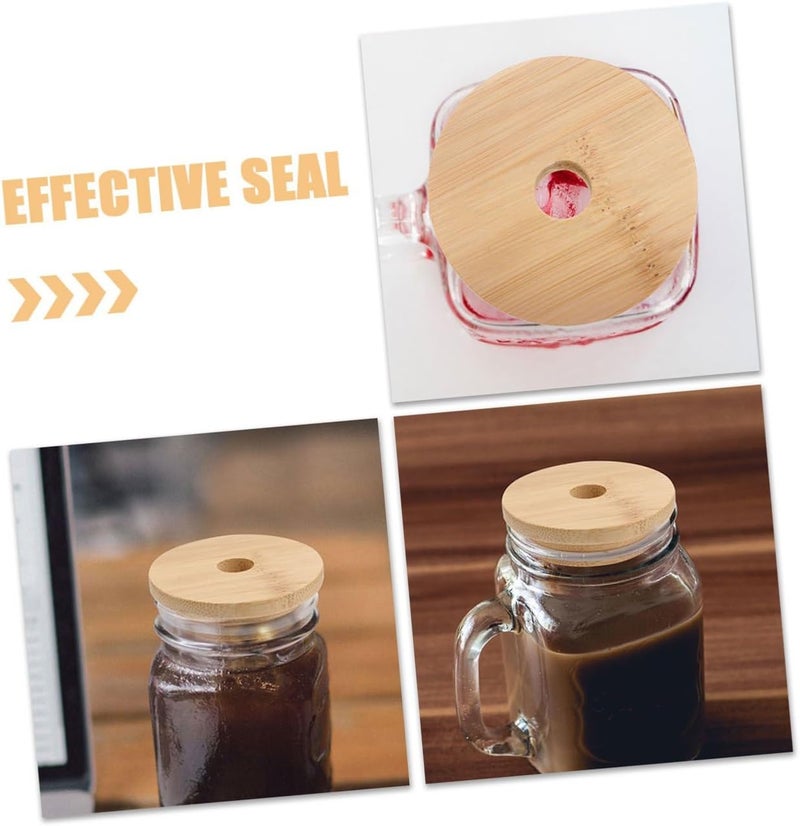 Mason Jar Lids with Straw Hole, 70Mm Wood Cap for Glass Jars, Airtight Seal Replacement Lids for Canning and Drinking, 8pcs Set - Image 3