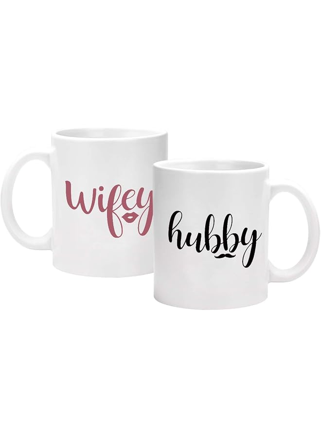 S-TOP Wifey and Hubby Funny Couple Coffee Mugs Set Wedding Anniversary Valentine's Day Gifts for His Her presents Bridal Shower Vr Husband and Wife Newlywed Novelty Ceramic Cups 11 Ounce White 11Oz - Image 1