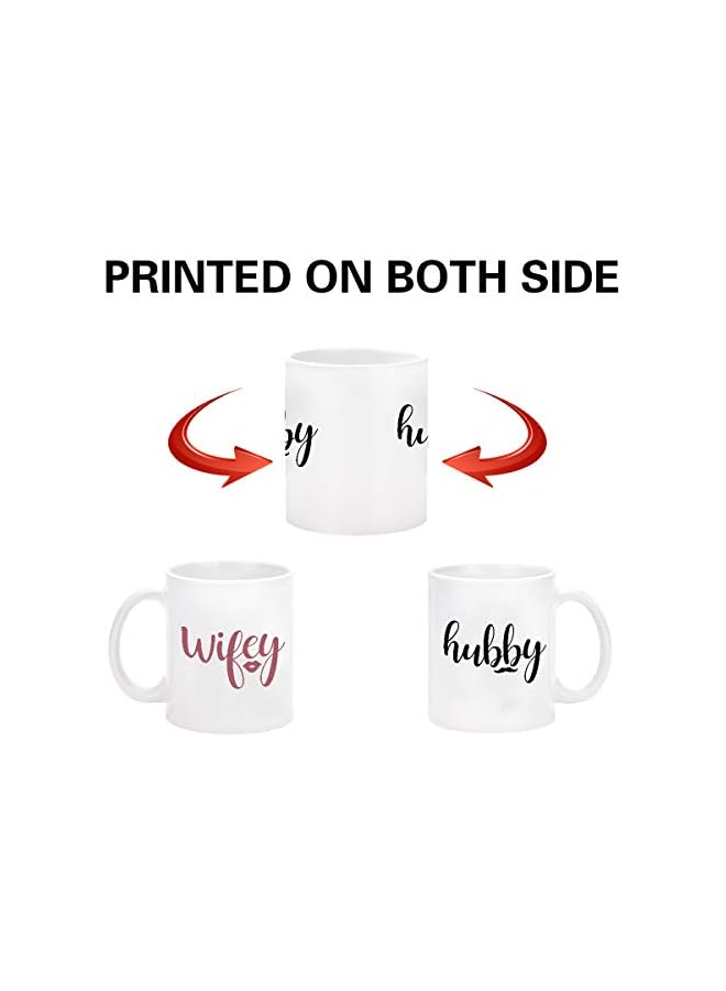 S-TOP Wifey and Hubby Funny Couple Coffee Mugs Set Wedding Anniversary Valentine's Day Gifts for His Her presents Bridal Shower Vr Husband and Wife Newlywed Novelty Ceramic Cups 11 Ounce White 11Oz - Image 5