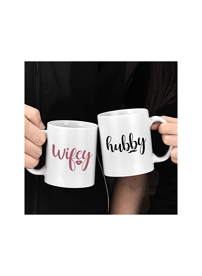 S-TOP Wifey and Hubby Funny Couple Coffee Mugs Set Wedding Anniversary Valentine's Day Gifts for His Her presents Bridal Shower Vr Husband and Wife Newlywed Novelty Ceramic Cups 11 Ounce White 11Oz - Image 4
