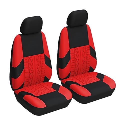 BESULEN Front Car Seat Covers, 2 Pcs Polyester Bucket Seat Protectors, Soft and Breathable, Premium Sporty Automotive Seat Cushions, Universal Auto Interior Accessories (Red) - Image 1
