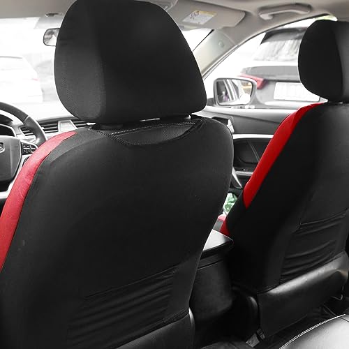 BESULEN Front Car Seat Covers, 2 Pcs Polyester Bucket Seat Protectors, Soft and Breathable, Premium Sporty Automotive Seat Cushions, Universal Auto Interior Accessories (Red) - Image 5