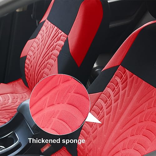 BESULEN Front Car Seat Covers, 2 Pcs Polyester Bucket Seat Protectors, Soft and Breathable, Premium Sporty Automotive Seat Cushions, Universal Auto Interior Accessories (Red) - Image 4