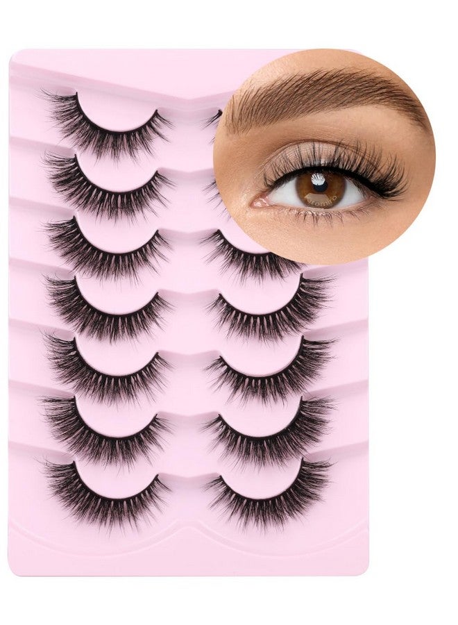 Kiromiro Lashes Natural Look Faux Mink Lashes Fluffy Wispy Eyelashes Short Natural False Lashes Cat Eye 6D Volume Strip Lashes Pack 7 Pairs - Image 1
