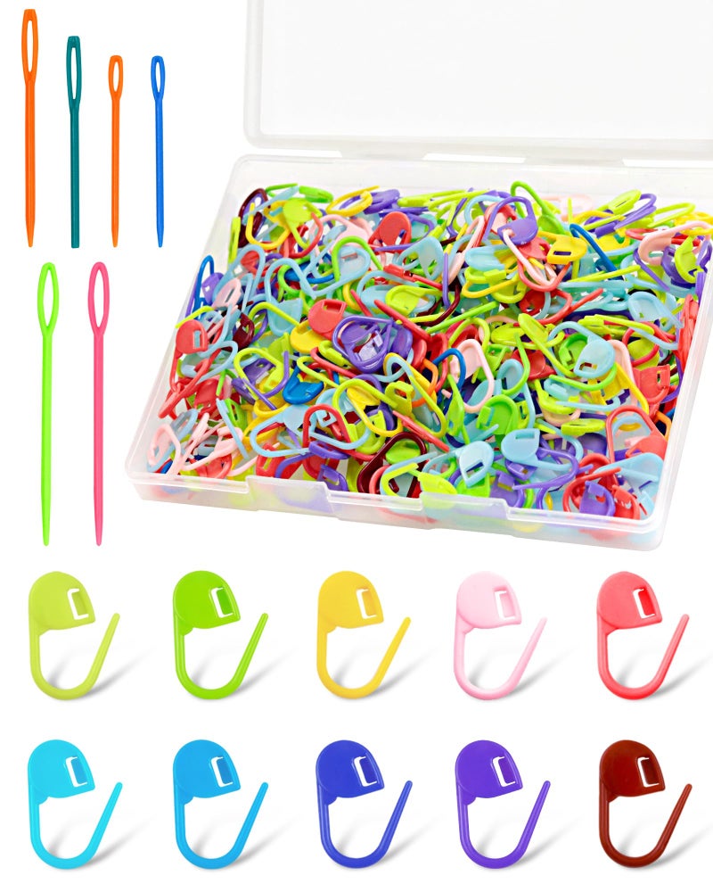 300pcs FIVEIZERO Stitch Markers with 6 pieces of large blunt sewing needlescolorful knitting markersplastic crochet hook clipbulk Crochet hook markers for knitting stitch locking clip crochet hooks