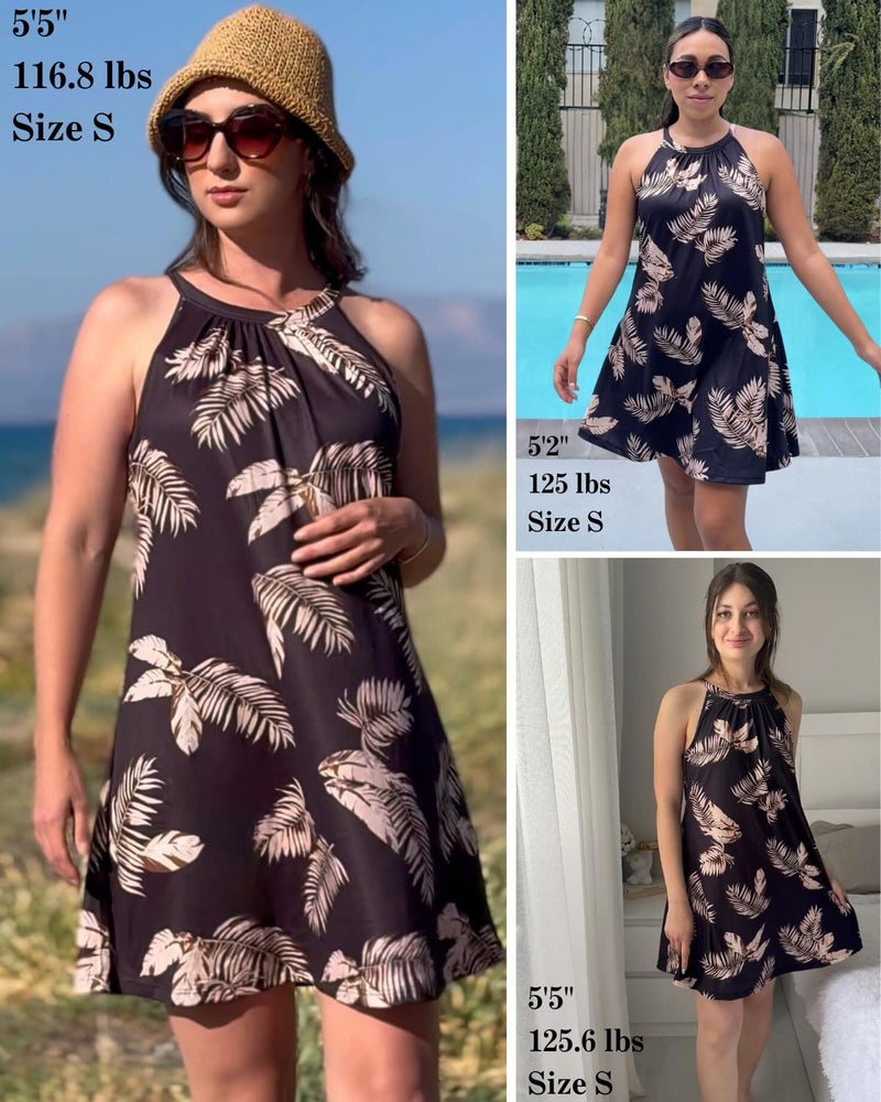 ANYFITTING Halter Dress for Women Sun Dress Built in Bra Casual Cocktail Flowy Floral Mini Short Dresses for Beach Vacation - Image 2