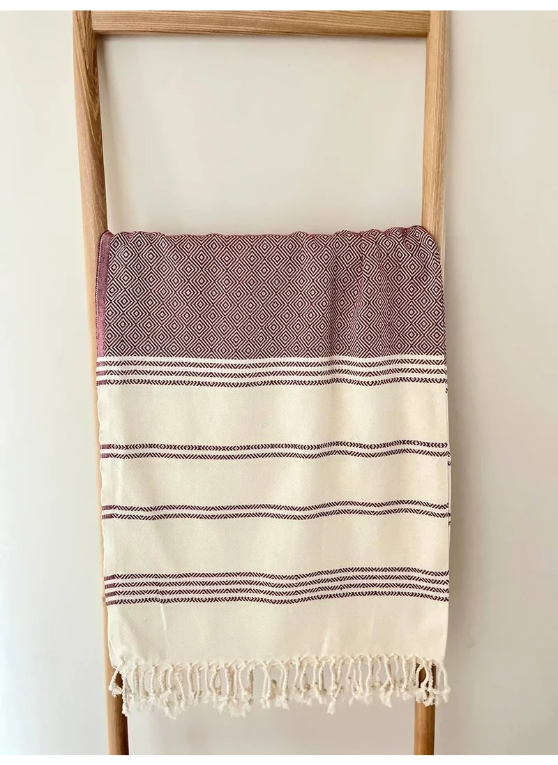 Bluenity Cotton Peshtemal Towel 90x150 Cm Ecru/Burgundy