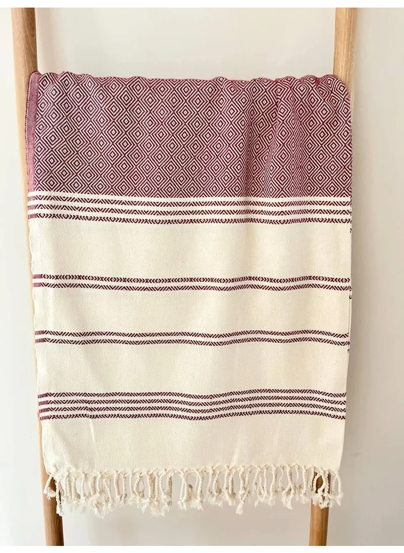 Bluenity Cotton Peshtemal Towel 90x150 Cm Ecru/Burgundy