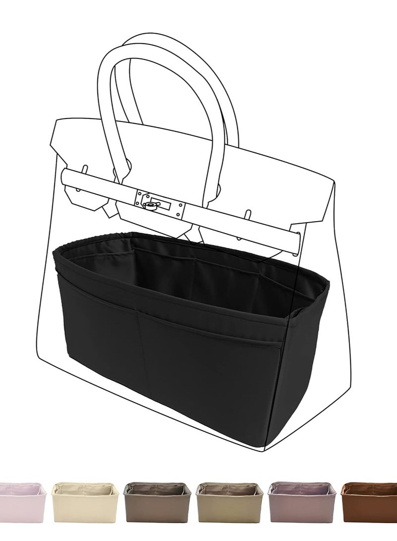 USTIDE Purse Organizer Silky Smooth, Silk, Luxury Handbag Tote in Bag Shapers, Women- Fits Birkin25/30/35/40 Bags (Black, BK30)  - Image 1