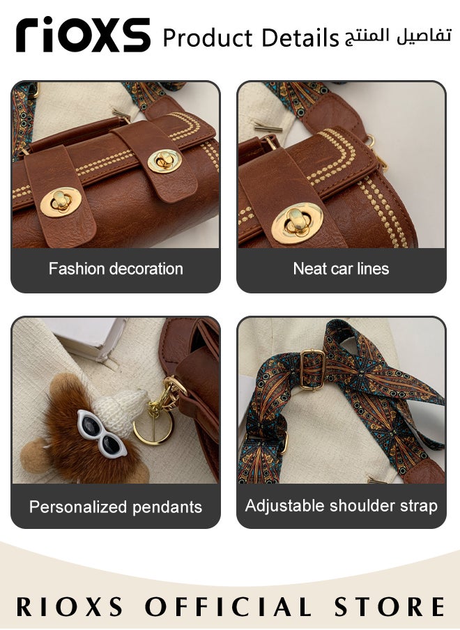 RIOXS - Women's Fashion Tote Boston Cylinder Bag Lightweight Crossbody Bag Trendy Design Retro Bag with Pendant - Image 1