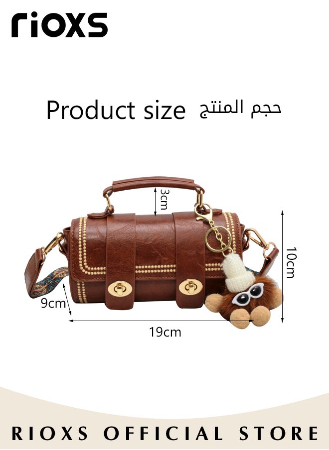 RIOXS - Women's Fashion Tote Boston Cylinder Bag Lightweight Crossbody Bag Trendy Design Retro Bag with Pendant - Image 1