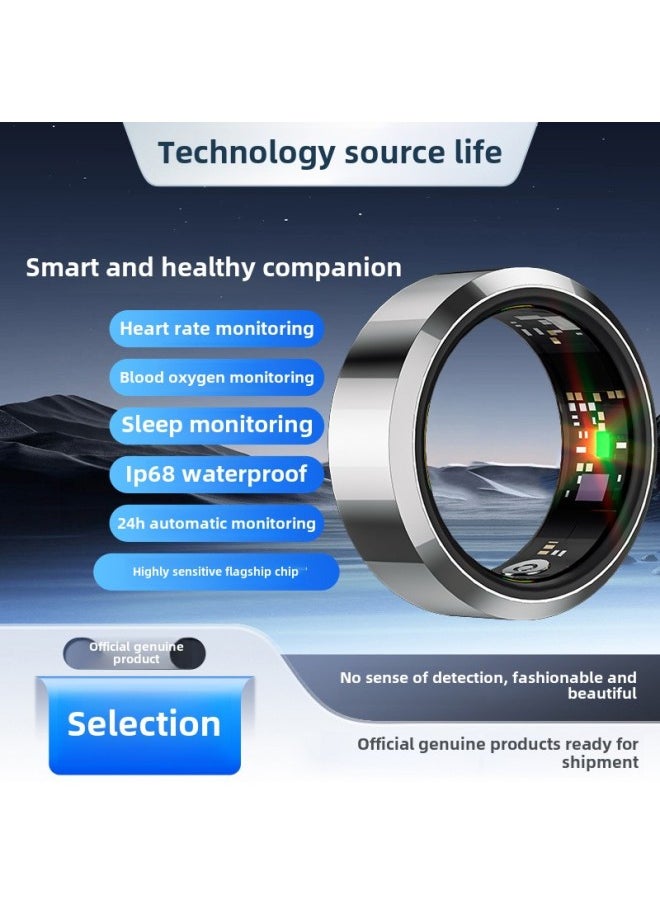 Generic Upgraded Smart Black Technology High Precision Health Ring Heart Rate Oximeter Step Sleep Sport Waterproof Bluetooth-Colour:Silver - Real-time Monitoring Of Finger Size 11 Circumference 64.6mm  - Image 2