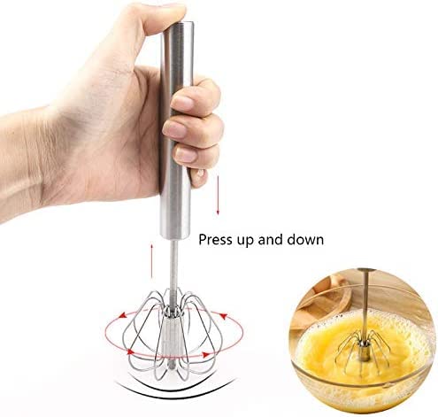 Fnoko Stainless Steel Semi-automatic Egg Whisk - 3PCS Hand Push Rotary Whisk Blender, 8in,10in,12in, Silver-8IN-10IN-12IN - Image 3