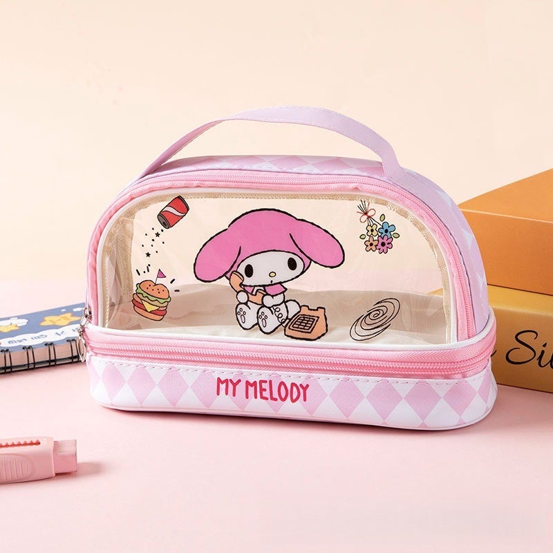 Double-Layer Transparent Pencil Case, Sanrio High-Capacity Stationery Box for Students Office Supplies
