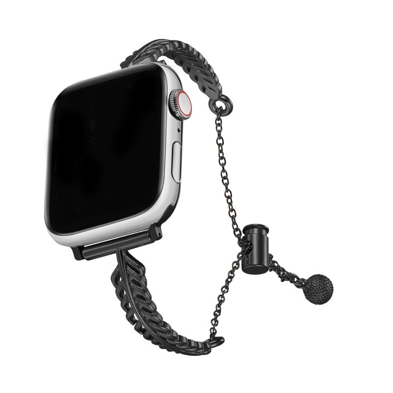 For Apple Watch 46mm / 49mm / 45mm / 44mm Metal Feather Copper Zinc Alloy Watch Band(Black)