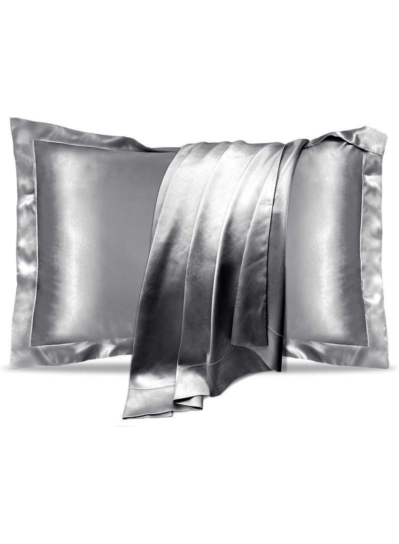 SOLARAE Natural Mulberry Silk Pillowcase, 50 x 75 cm Soft Smooth Cooling Silk Pillow Covers, Premium Grade Both Side 600 Thread Count Silk Pillowcase for Hair and Skin Health, Space Grey - Image 1
