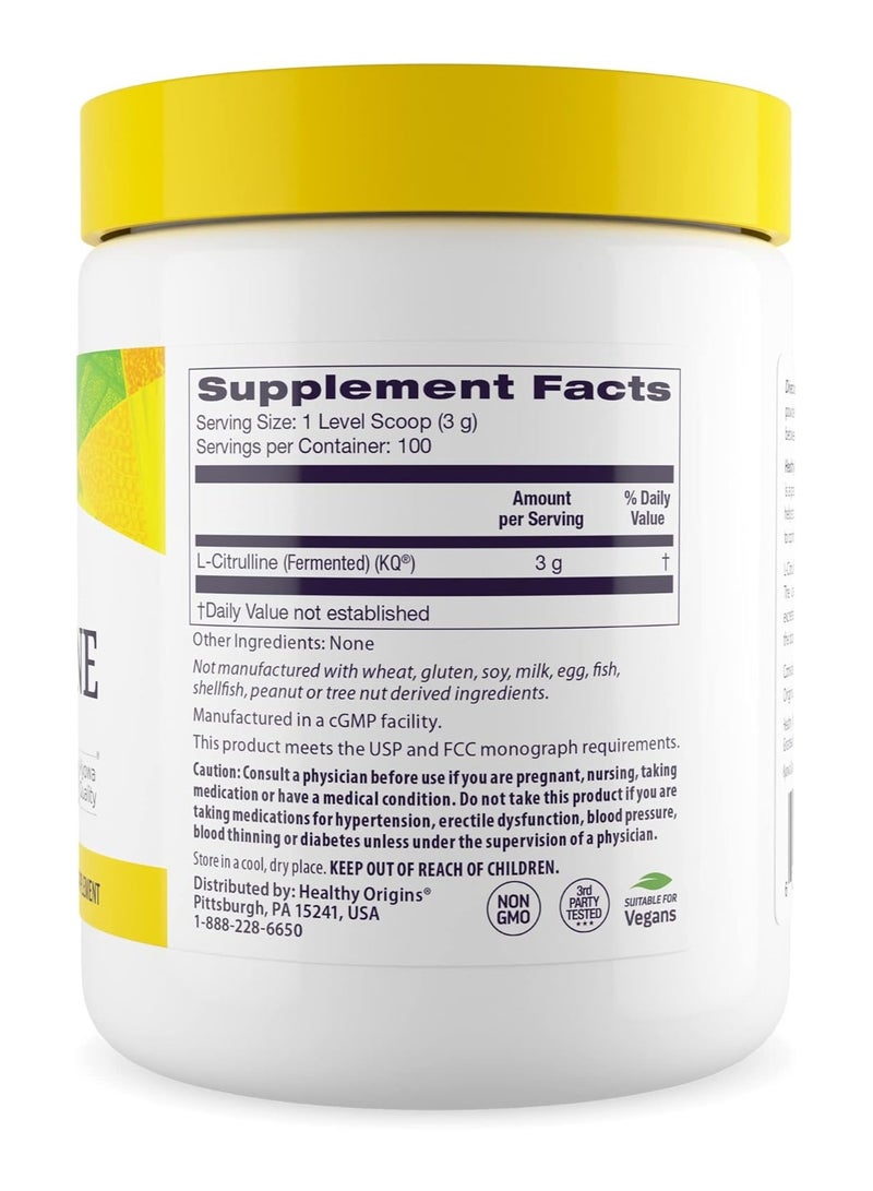 Healthy Origins L-Citrulline Supports Healthy Nitric Oxide Levels In The Body, Supports Cardiovascular health, American made, 100 Servings, Dietary Supplement - 10.6 Oz(300 G) - Image 2