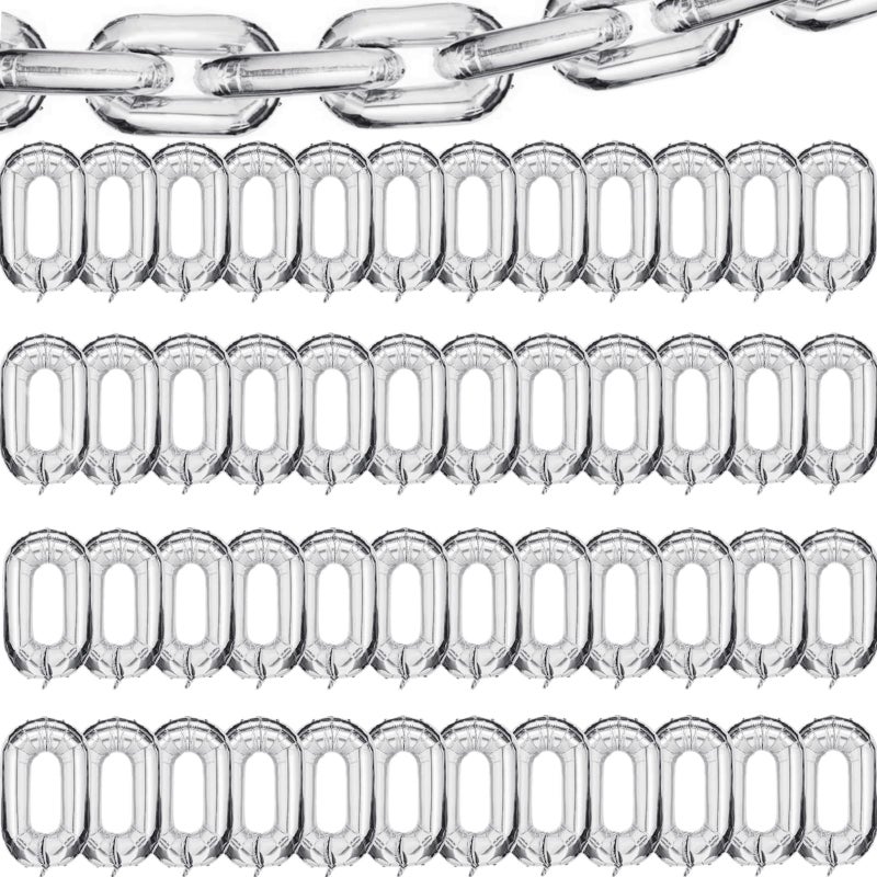 Virtue morals 48 Pcs 16 inch Foil Chain Balloons Jumbo Chain Balloons for 80s 90s Party Decorations Giant Balloon Chain Balloons Silver - Image 2
