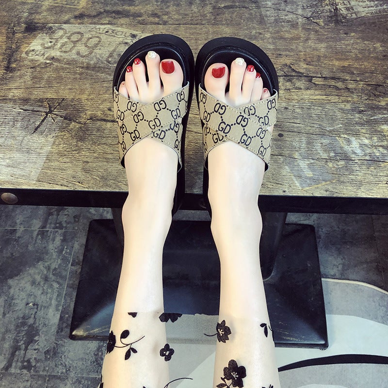 Genuine Leather Horse Fur With Letters Muffin Thick Bottom Small Size Sandals Women'S Outer Wear 2022 New Summer Fashion Beach Shoes - Image 3