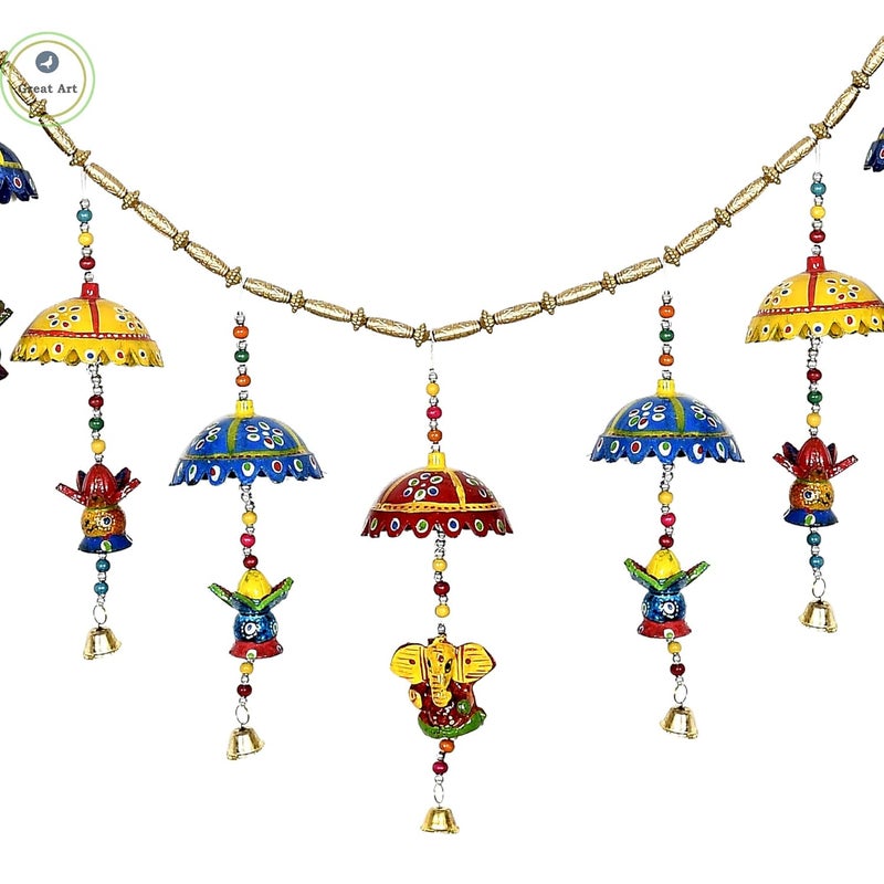 Great Art فن رائع لتزيين أبواب المدخل، ديكور المنزل، ديكور المعبد، مع عناصر تزيين الأبواب المعلقة للزفاف، الحرف اليدوية وديكور المكتب، أحدث بندروال للاحتفال بعيد الديوالي (الطول 36 بوصة) - النمط 1 - Image 2