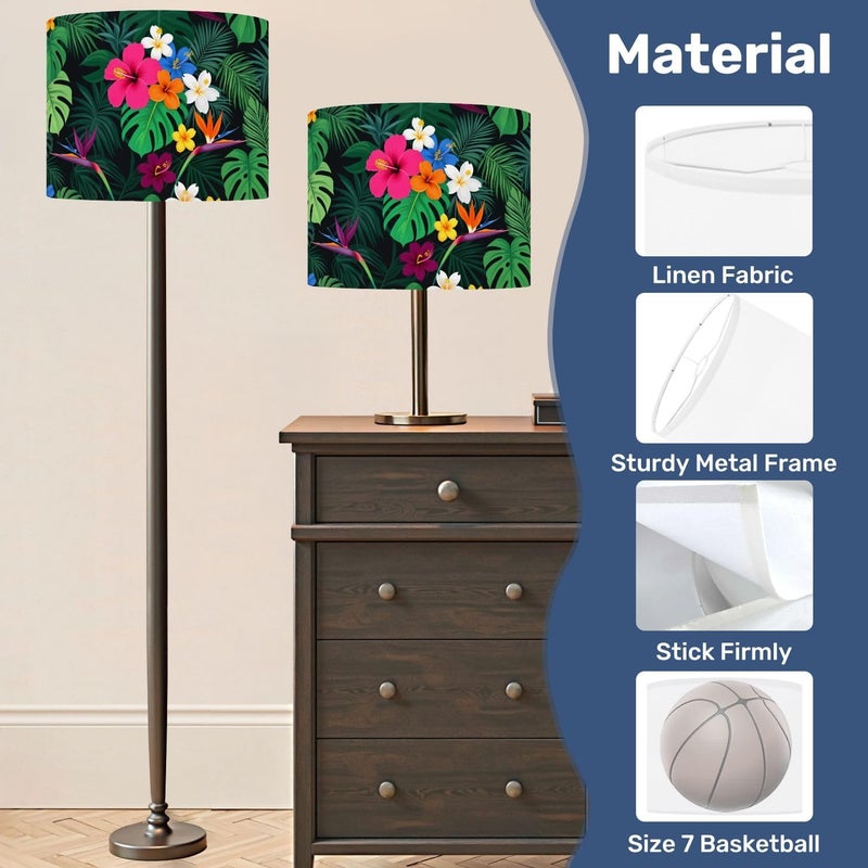 Drum Lamp Shade Tropical Floral Paradise Hibiscus Plumeria Bird Paradise Flowers Lampshade for Table Lamps Floor Lamps Pendant Light 13"x13"x10" Replacement Linen Large Lamp Shade Easy Assembly - Image 3