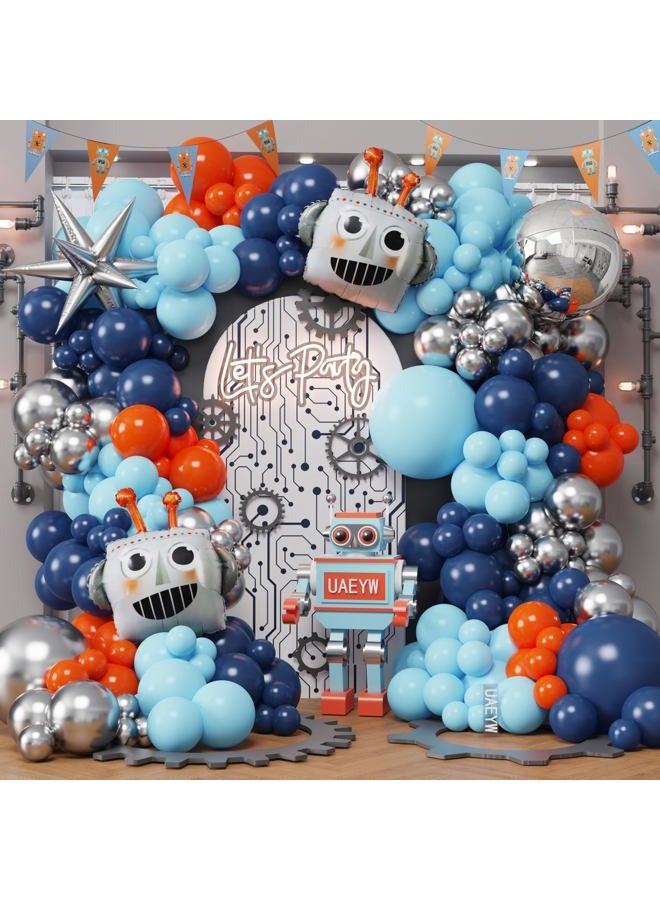 UAEYW 150Pcs Robot Balloon Arch Kit with Robot & Explosion Star Foil Balloons - Blue, Silver, Orange Balloons Arch Supplies for Robotics for Party, Sci-Fi Themed Birthday & Baby Shower (Blue Orange) - Image 1
