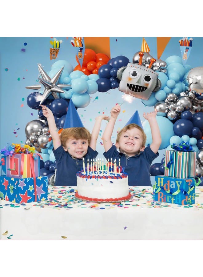 UAEYW 150Pcs Robot Balloon Arch Kit with Robot & Explosion Star Foil Balloons - Blue, Silver, Orange Balloons Arch Supplies for Robotics for Party, Sci-Fi Themed Birthday & Baby Shower (Blue Orange) - Image 3
