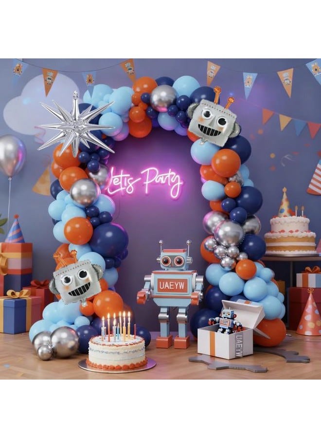 UAEYW 150Pcs Robot Balloon Arch Kit with Robot & Explosion Star Foil Balloons - Blue, Silver, Orange Balloons Arch Supplies for Robotics for Party, Sci-Fi Themed Birthday & Baby Shower (Blue Orange) - Image 5