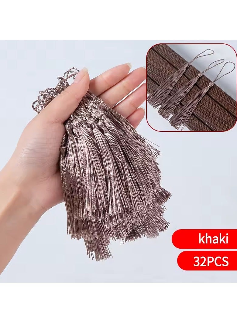 Abrar Colorful Silk Tassels with Hanging Rope Khakhi for Home Decor, Curtains, Jewelry, Weddings, and Keychains 32 Pieces