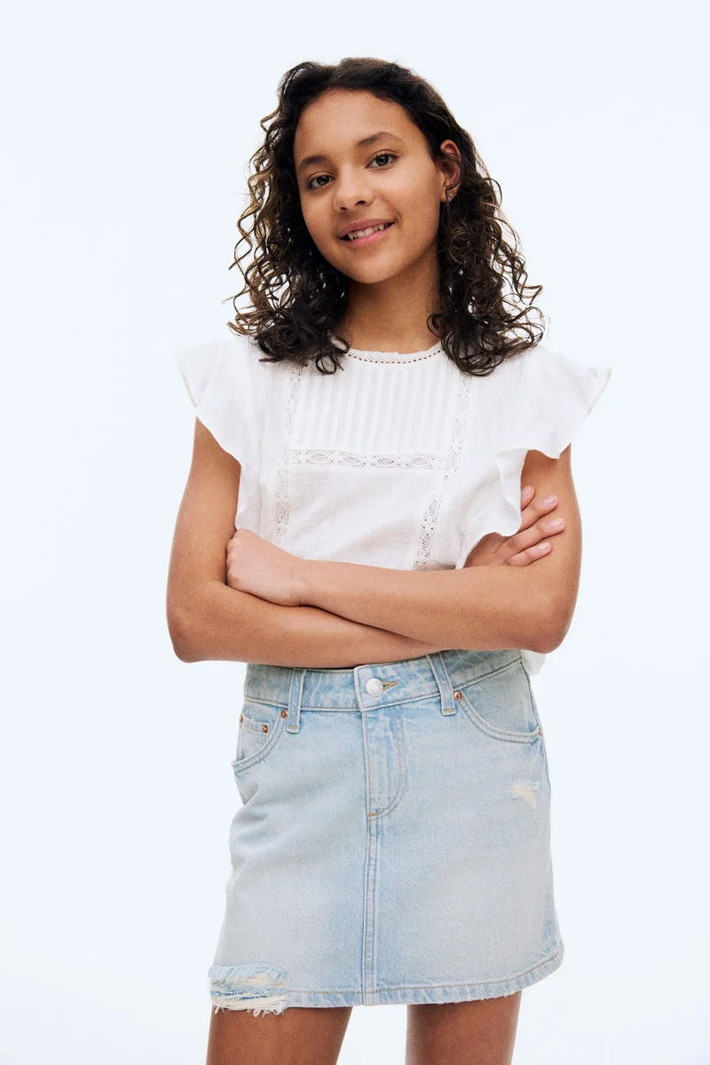 H&M Worn-out-detail denim skirt