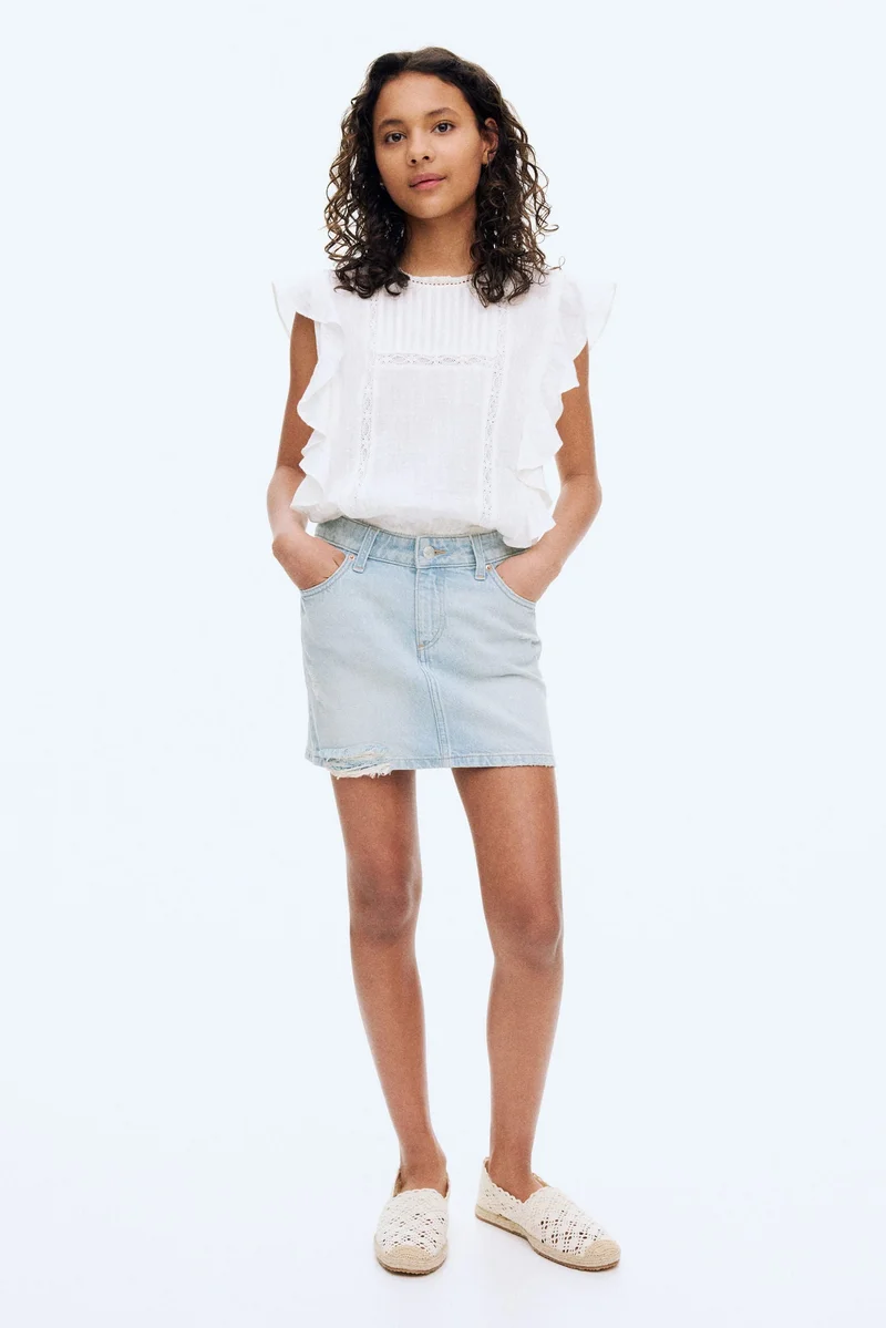 H&M Worn-out-detail denim skirt