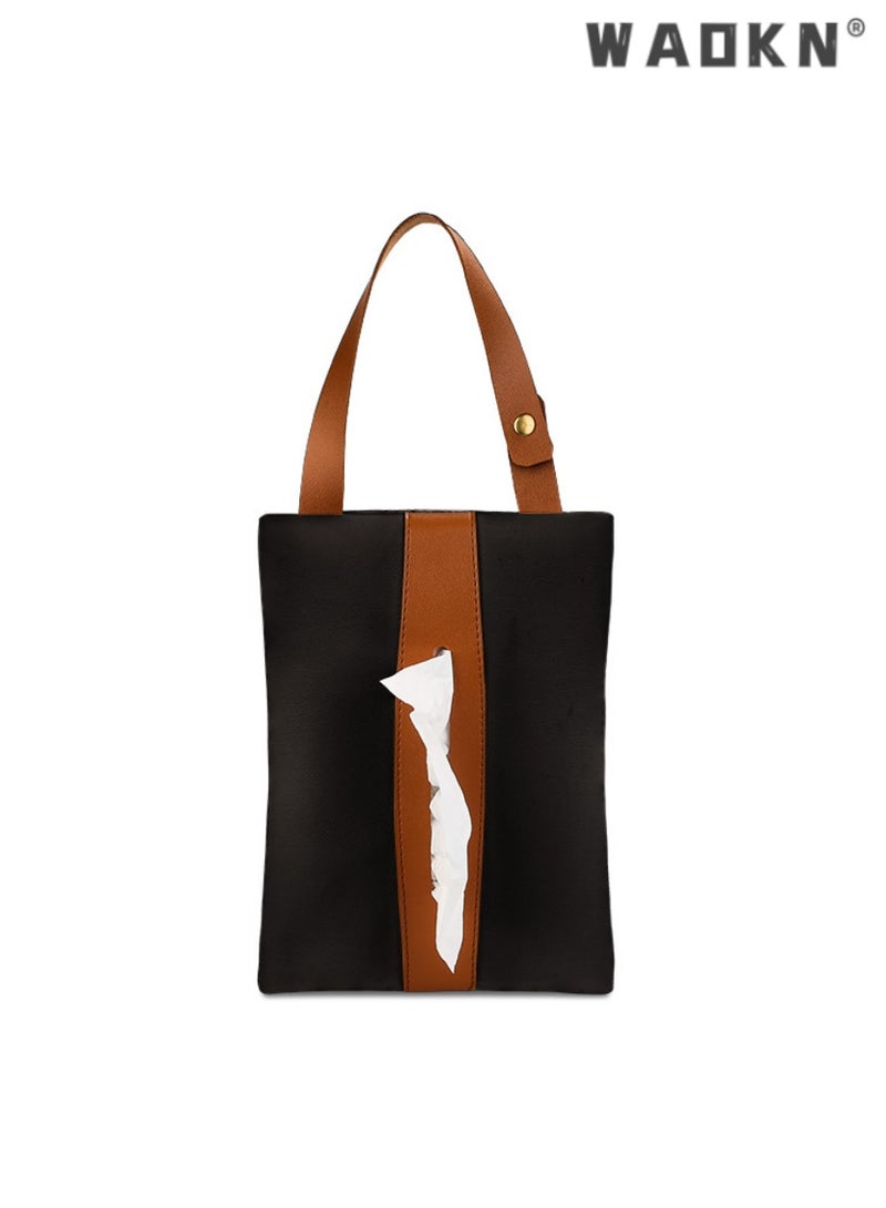 دبليو أيه أو كي أن صندوق مناديل جلد PU متعدد الوظائف، حافظة حامل مناديل معلقة للسيارة والمنزل، غطاء صندوق مناديل مبتكر وأنيق، تخزين مناديل محمولة (أسود) - Image 4