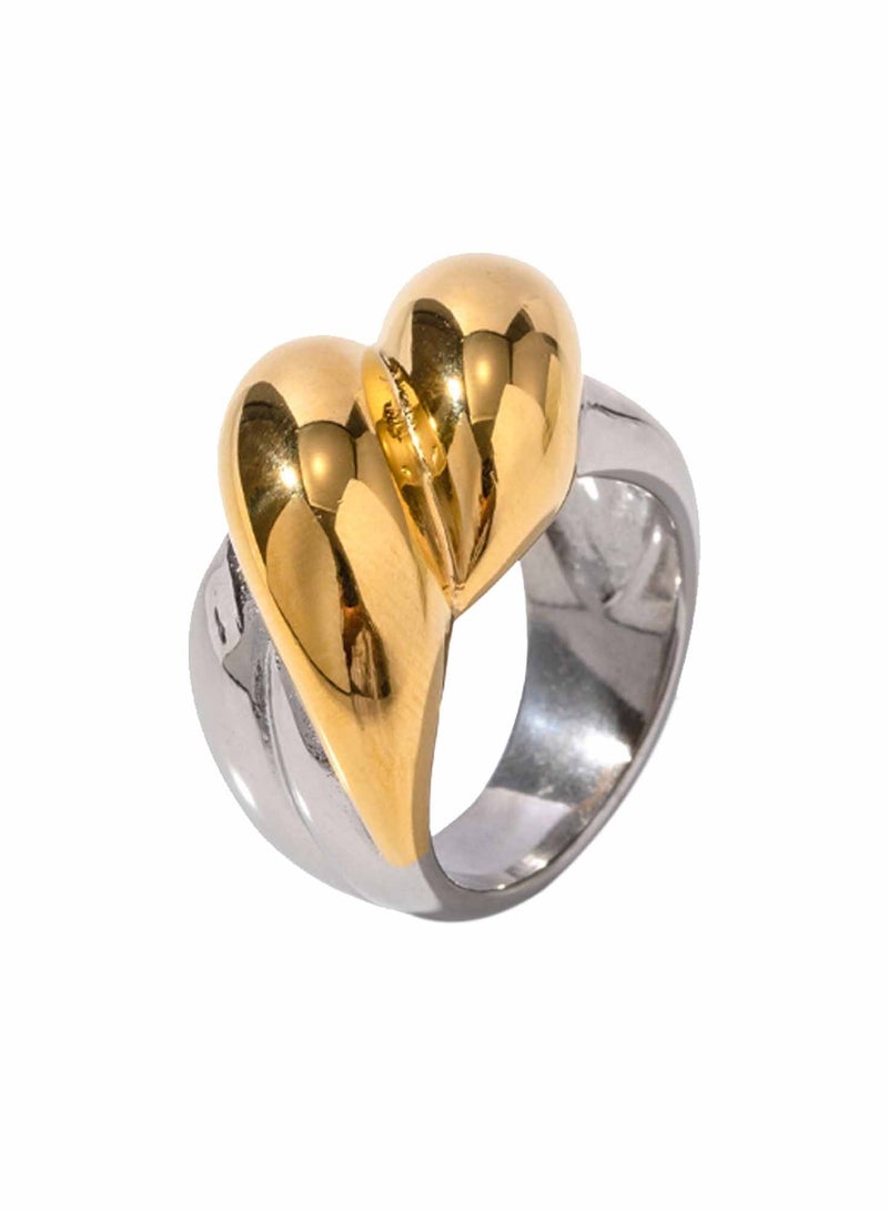 KAAF CREATIONS 18K Gold Plated and Stainless Steel, Two-Tone Statement Ring, Modern Design - Image 1