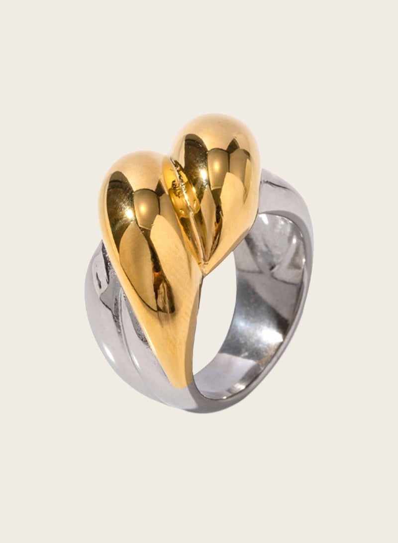 KAAF CREATIONS 18K Gold Plated and Stainless Steel, Two-Tone Statement Ring, Modern Design - Image 3