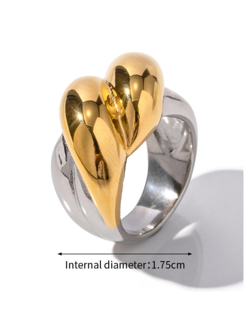 KAAF CREATIONS 18K Gold Plated and Stainless Steel, Two-Tone Statement Ring, Modern Design - Image 2
