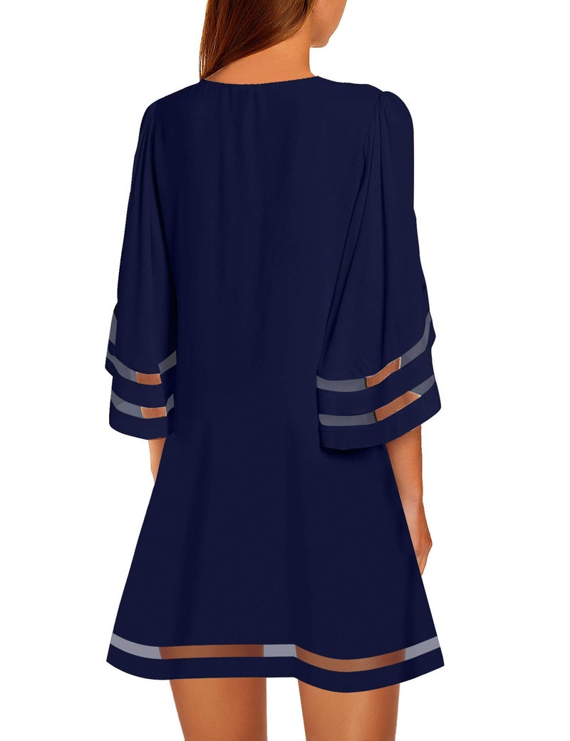 LookbookStore Plus Size Dresses for Women Casual Summer Dresses for Women 2025 Bell Sleeve Loose Dress Hide Belly Dress 3/4 Sleeve Dress Dark Sapphire Size XXL Size 20 22 - Image 2