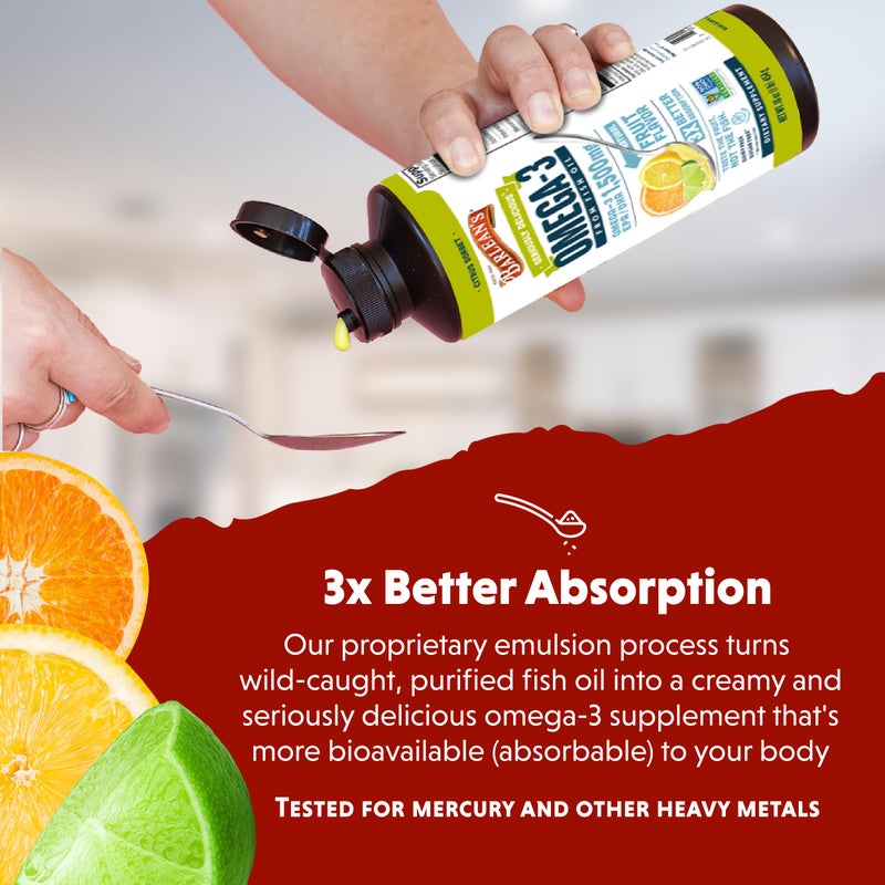 Barlean's Omega 3 Fish Oil Liquid Supplement for Men and Women, 1500mg of EPA and DHA Fatty Acid, Promotes Brain & Heart Health - Non-GMO, Citrus Sorbet, 16 oz - Image 5