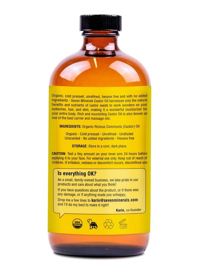 Seven Minerals - Seven Minerals New 16 fl oz Glass Bottle Castor Oil Organic Cold Pressed Unrefined Glass Bottle Pack - 100% Pure USDA Certified Organic Hexane Free - Image 1