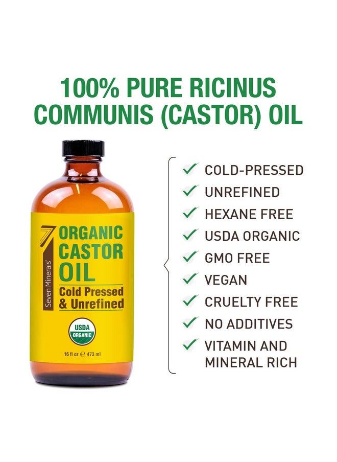 Seven Minerals - Seven Minerals New 16 fl oz Glass Bottle Castor Oil Organic Cold Pressed Unrefined Glass Bottle Pack - 100% Pure USDA Certified Organic Hexane Free - Image 1